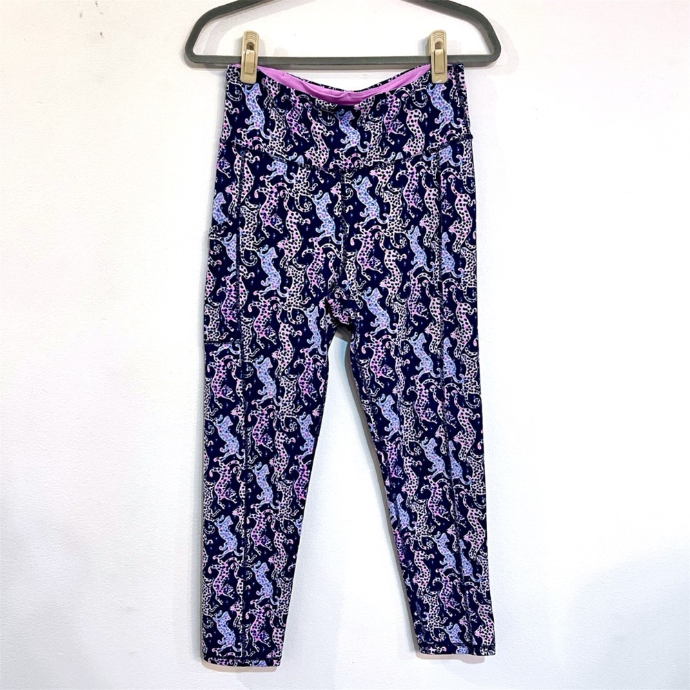 Lilly Pulitzer WEEKENDER Luxletic Leggings Navy ON THE CATWALK Leopard M Rare